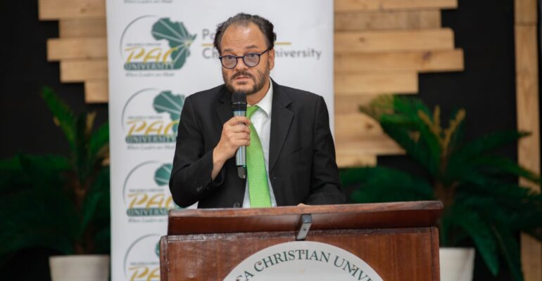 Dr. Christian Fellner, Ambassador of the Republic of Austria to Kenya, during the launch of the Psychometrics Testing Center at PAC University