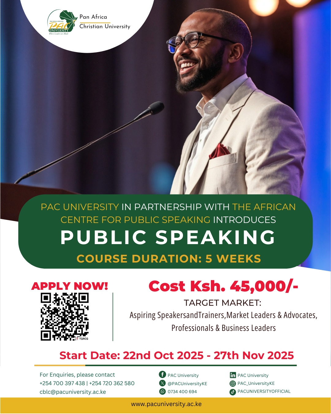 PAC UNIVERSITY IN PARTNERSHIP WITH THE AFRICAN CENTRE FOR PUBLIC SPEAKING INTRODUCES PUBLIC SPEAKING